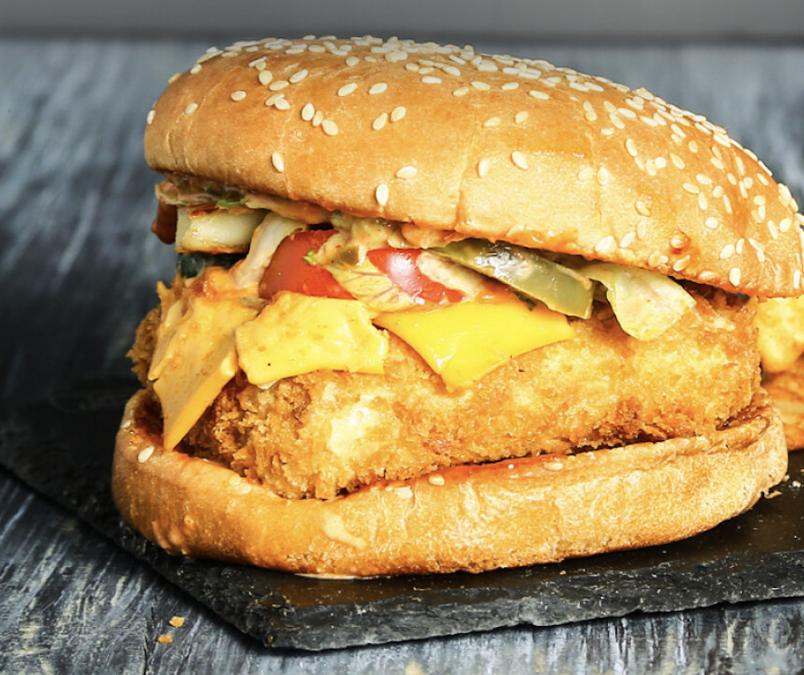 Cheesy Cheddar Paneer - Best Vegetarian Burger in Delta